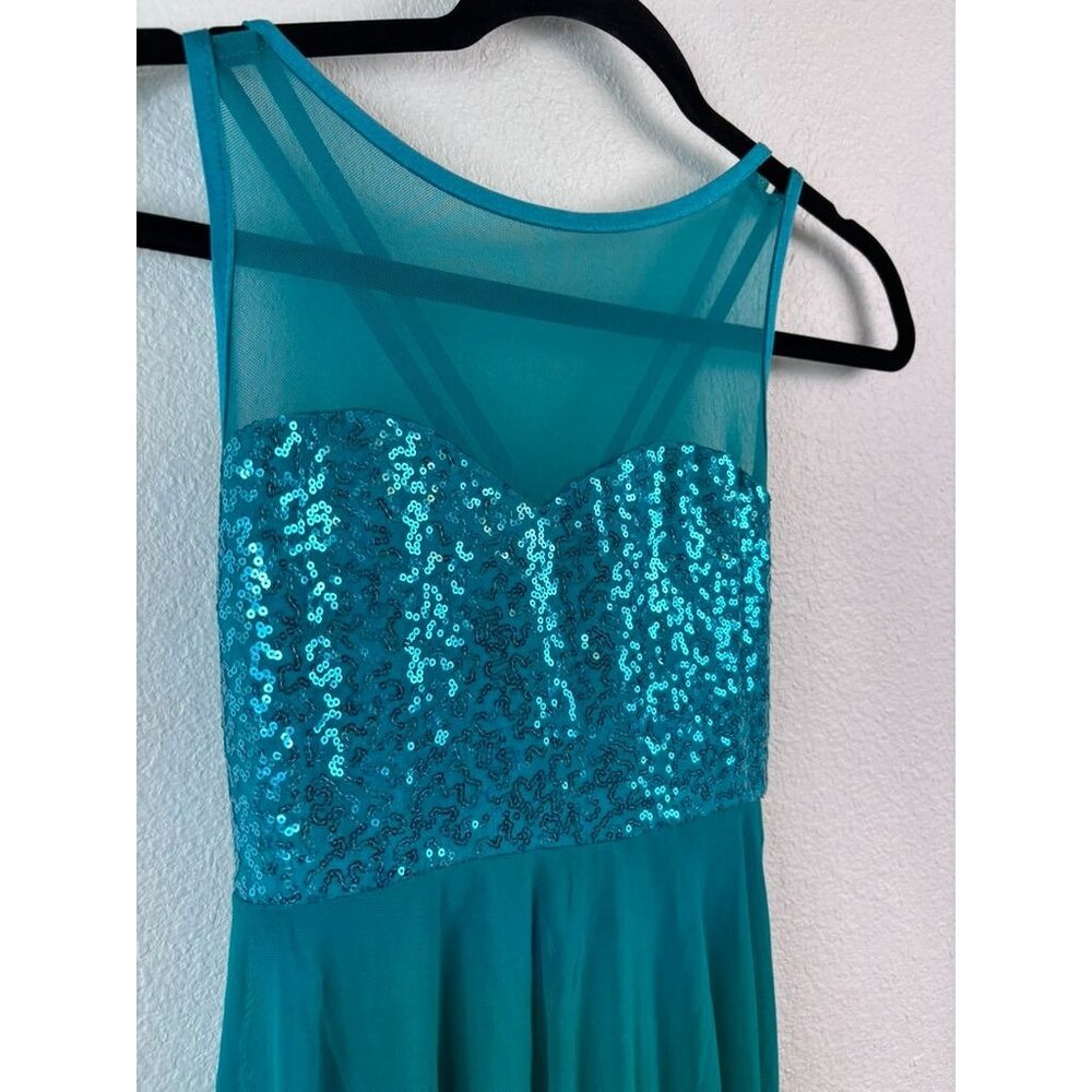 iEFiEL women's adult medium teal green sequin skirted leotard dance wear soloist